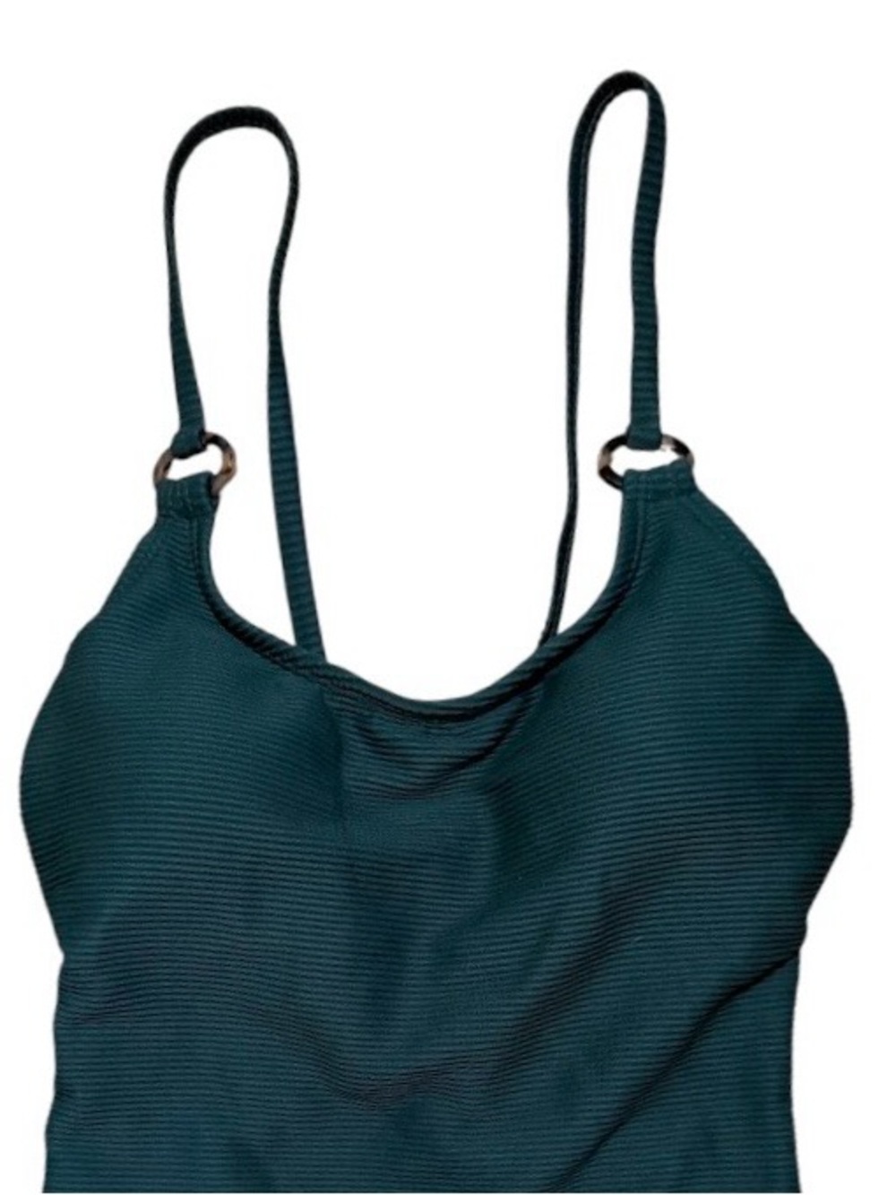 Kona Sol Ribbed One Piece Swimsuit Green Open Back Lace Up Size Small - Picture 3 of 8